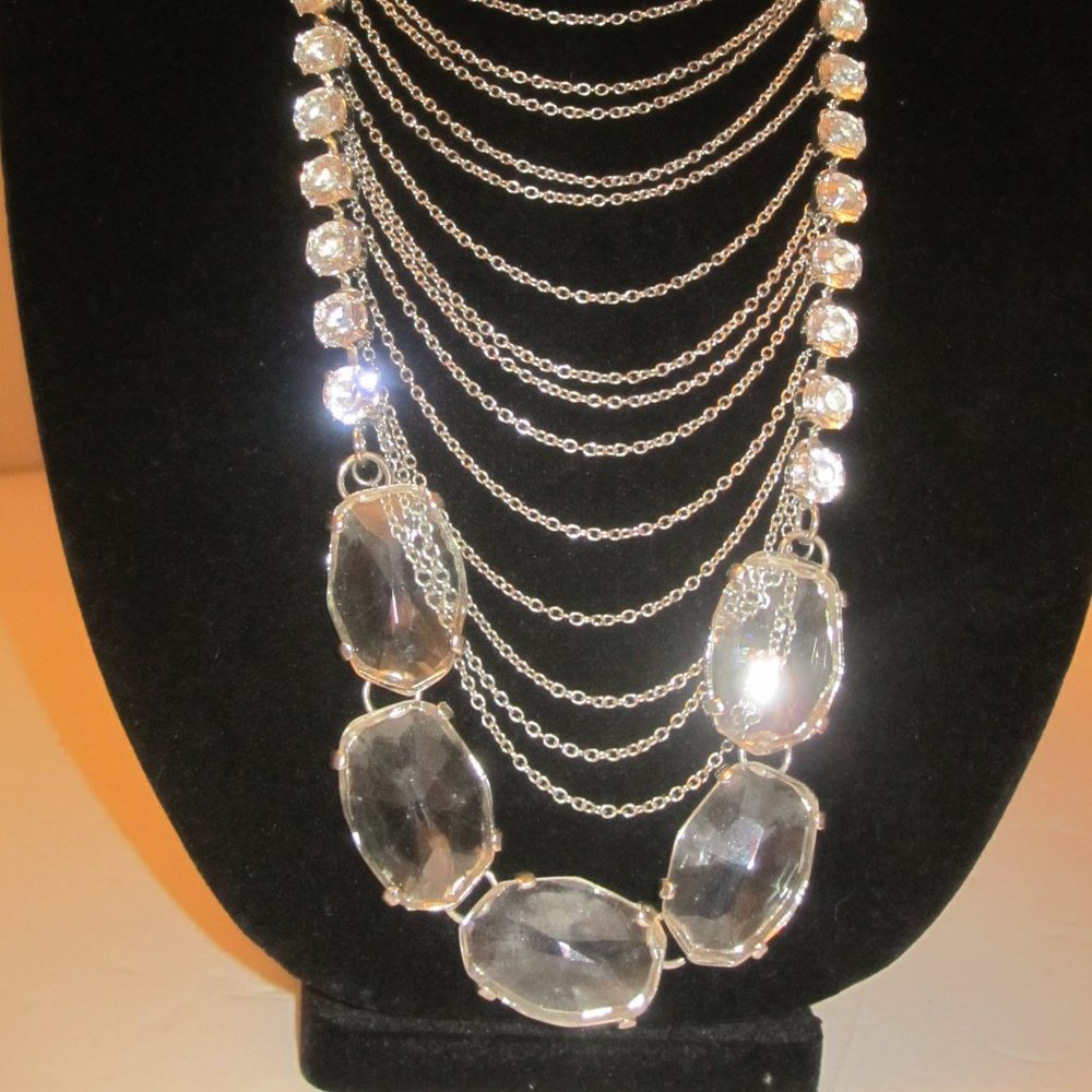 Long Bold Rhinestone Chain Statement Necklace Euc - image 8